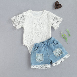 New Fashion 0-24M Baby Girls Fall Clothes Long Sleeve Lace Romper Suit Triangle