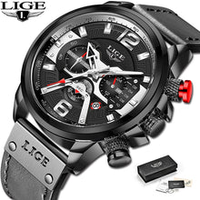 Load image into Gallery viewer, 2022 New Mens Watches LIGE Top Brand Leather Chronograph Waterproof Sport