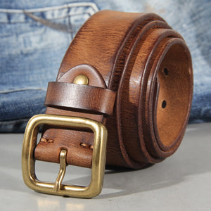 3.8cm Belt Male Leather Copper Buckle Handmade First Pure Cowhide Retro All-match