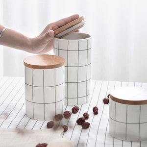 Round Plaid Sealed Ceramic Storage Jar For Spices Tea Coffee Can