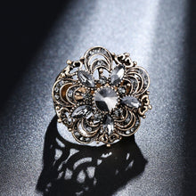 Load image into Gallery viewer, Kinel Luxury Gray Crystal Flower Vintage Wedding Rings