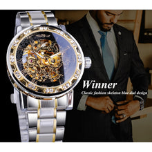 Load image into Gallery viewer, Winner Transparent Fashion Diamond Luminous Gear Movement Royal Design Men Top Brand Luxury Male Mechanical Skeleton Wrist Watch
