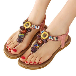 CEYANEAO 2020 Bohemian Women Sandals Gemstone Beaded Slippers