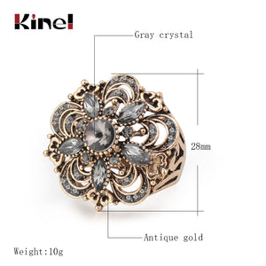 Kinel Luxury Gray Crystal Flower Vintage Wedding Rings