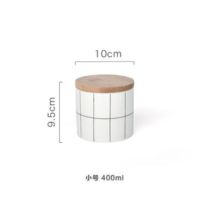 Round Plaid Sealed Ceramic Storage Jar For Spices Tea Coffee Can