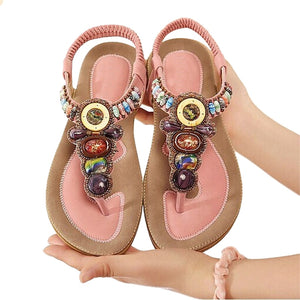 CEYANEAO 2020 Bohemian Women Sandals Gemstone Beaded Slippers
