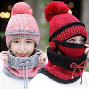 Women Scarf Winter Sets Cap Mask Collar Face Protection