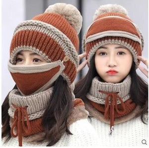 Women Scarf Winter Sets Cap Mask Collar Face Protection