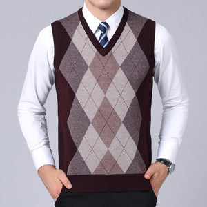 2022 New Fashion Brand Sweater For Mens Pullovers plaid Slim Fit Jumpers Knitred Vest Autumn Korean Style  Casual Men Clothes