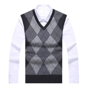 2022 New Fashion Brand Sweater For Mens Pullovers plaid Slim Fit Jumpers Knitred Vest Autumn Korean Style  Casual Men Clothes