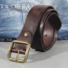 Charger l\&#39;image dans la visionneuse de la galerie, 3.8cm Belt Male Leather Copper Buckle Handmade First Pure Cowhide Retro All-match