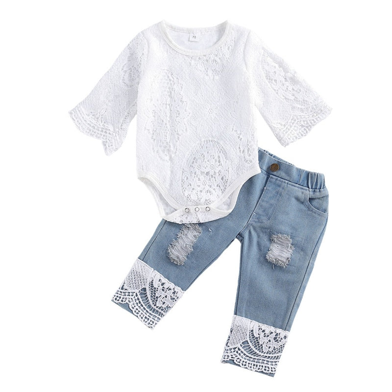 New Fashion 0-24M Baby Girls Fall Clothes Long Sleeve Lace Romper