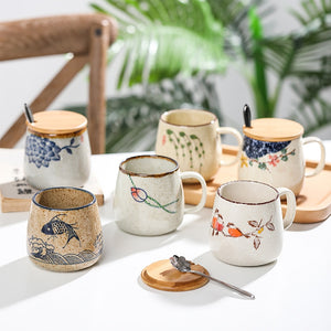 Vintage Coffee Mug Unique Japanese Retro Style Ceramic Cups, 380ml