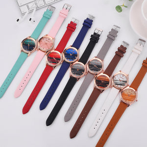 Women Fashion Rhinestone Green Watch Casual Leather Strap Ladies