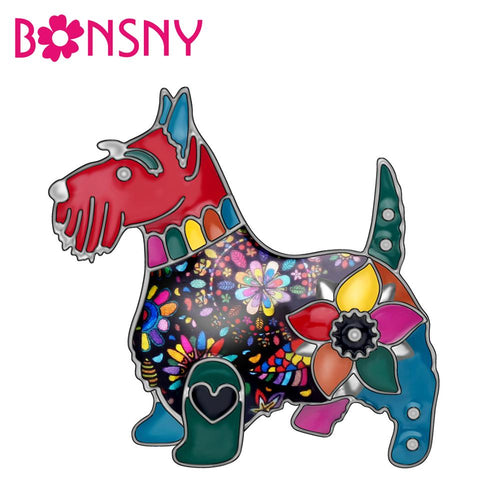 Bonsny  Enamel Alloy Floral Scottish Dog Brooches Pin Clothes Scarf Animal