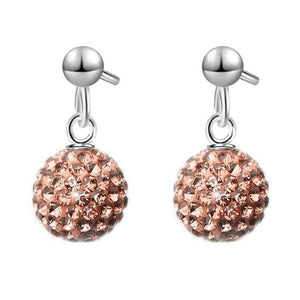 Hot Sale 925 Sterling Silver Earrings Austrian Crystal Pave Disco Ball Hoop Lever Back Huggie Pendientes Women Girls Jewelry