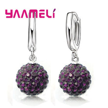 Load image into Gallery viewer, Hot Sale 925 Sterling Silver Earrings Austrian Crystal Pave Disco Ball Hoop Lever Back Huggie Pendientes Women Girls Jewelry