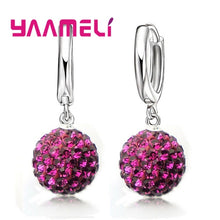 Load image into Gallery viewer, Hot Sale 925 Sterling Silver Earrings Austrian Crystal Pave Disco Ball Hoop Lever Back Huggie Pendientes Women Girls Jewelry