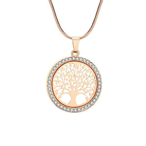 Hot Tree of Life Crystal Round Small Pendant Necklace Gold Silver Colors Bijoux Collier