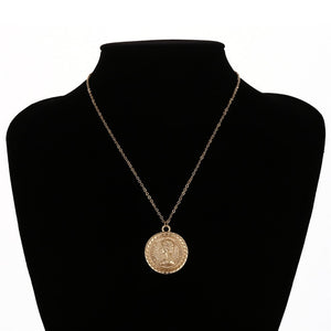 Ingemark Simple Vintage Carved Coin Pendant Necklace Statement Face Goddess Virgin Mary Rose Angel