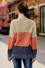 Load image into Gallery viewer, Brown Color Block Netted Texture Turtleneck Sweater