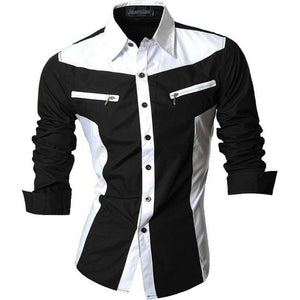 Jeansian Men&#39;s Casual Dress Shirts Fashion Desinger Stylish Long Sleeve Slim Fit 8371 Black2