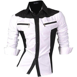 Jeansian Men&#39;s Casual Dress Shirts Fashion Desinger Stylish Long Sleeve Slim Fit 8371 Black2