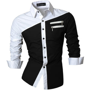 Jeansian Men&#39;s Casual Dress Shirts Fashion Desinger Stylish Long Sleeve Slim Fit 8371 Black2