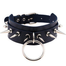 Load image into Gallery viewer, KMVEXO Big O-Round Punk Rock Gothic Chokers Women Men Leather Silver Spike Rivet Stud Collar Choker