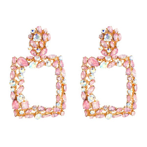 KMVEXO Vintage Metal Statement Earrings For Women 2018 New Pink Blue Crystal Fashion