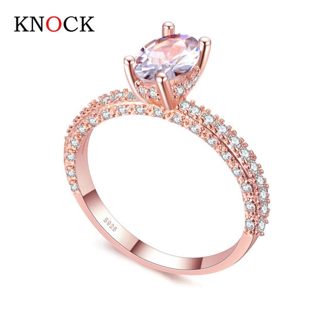 KNOCK high quality Rose Gold  row White gold For Women Fashion Cubic Zirconia Wedding Engagement ring
