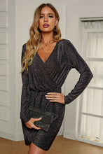 Load image into Gallery viewer, Wrap V Neck Metallic Tunic Dress