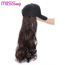 Load image into Gallery viewer, MISS WIG 22Inch Long Wavy Natural Black Cap Hair Extensions Light Brown Black 3 Colors Hat Hairpiece Synthetic Heat Resistant