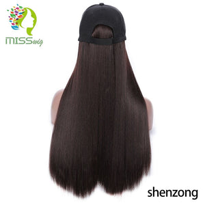 MISS WIG 22Inch Long Wavy Natural Black Cap Hair Extensions Light Brown Black 3 Colors Hat Hairpiece Synthetic Heat Resistant