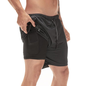 Men's 2 in 1 Running Shorts Security Pockets Leisure Shorts Quick Drying Sport Shorts Built-in Pockets Hips Hiden Zipper Pockets