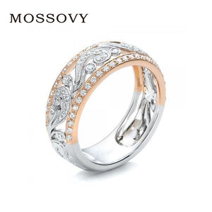 Mossovy Hollow Two-tone Color Rose Gold Flower Cubic Zirconia Ring for Female Fashion Popular