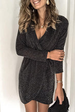 Load image into Gallery viewer, Wrap V Neck Metallic Tunic Dress