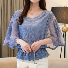 Load image into Gallery viewer, New Chiffon Blouse O-Neck 2019 Summer Full Cotton Edge Lace Blouses Shirt Butterfly Flower Half