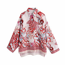 Charger l\&#39;image dans la visionneuse de la galerie, PUWD Elegant Woman Red Print Shirt Suits 2021 Spring Fashion Ladies Indie Folk Suits Ladies Vinatge Beach Suits