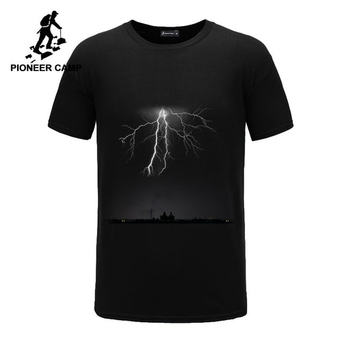 Pioneer Camp Lightning Printed T-Shirt Men Black T Shirt Mens Fashion men T Shirts Casual brand Clothing Cotton 3D Tshirt 405043