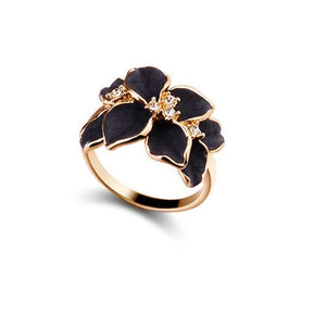 QCOOLJLY Hotting Sale Jewelry Ring With Rose Gold Color Austrian Crystal Black