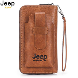 JEEP BULUO Leather Men Clutch Wallet Brand Purse For Phone