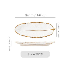 Gold Plating Ceramic Plate Set Fashion Feather Design Jewelry