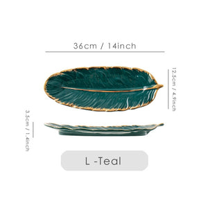 Gold Plating Ceramic Plate Set Fashion Feather Design Jewelry