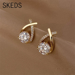 SKEDS Fashion Cross Stud Earrings For Women Girls Korean Style Elegant Crystal Jewelry Ear Rings Fishtail Lady Earrings Gift
