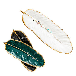 Gold Plating Ceramic Plate Set Fashion Feather Design Jewelry