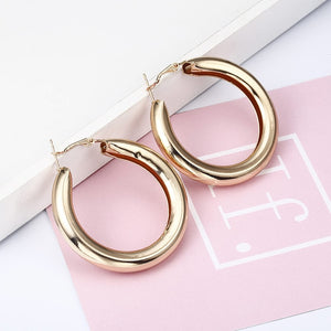 Simple fashion gold color Silver plated geometric big round earrings for women