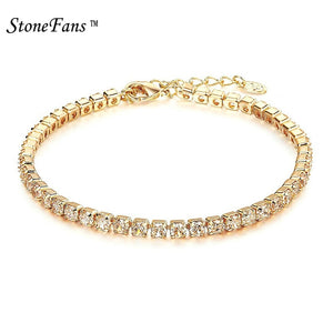 StoneFans CZ Crystal Tennis Bracelet Zircon Bracelet Bangle Chains Crystal Gold Strand Bracelets