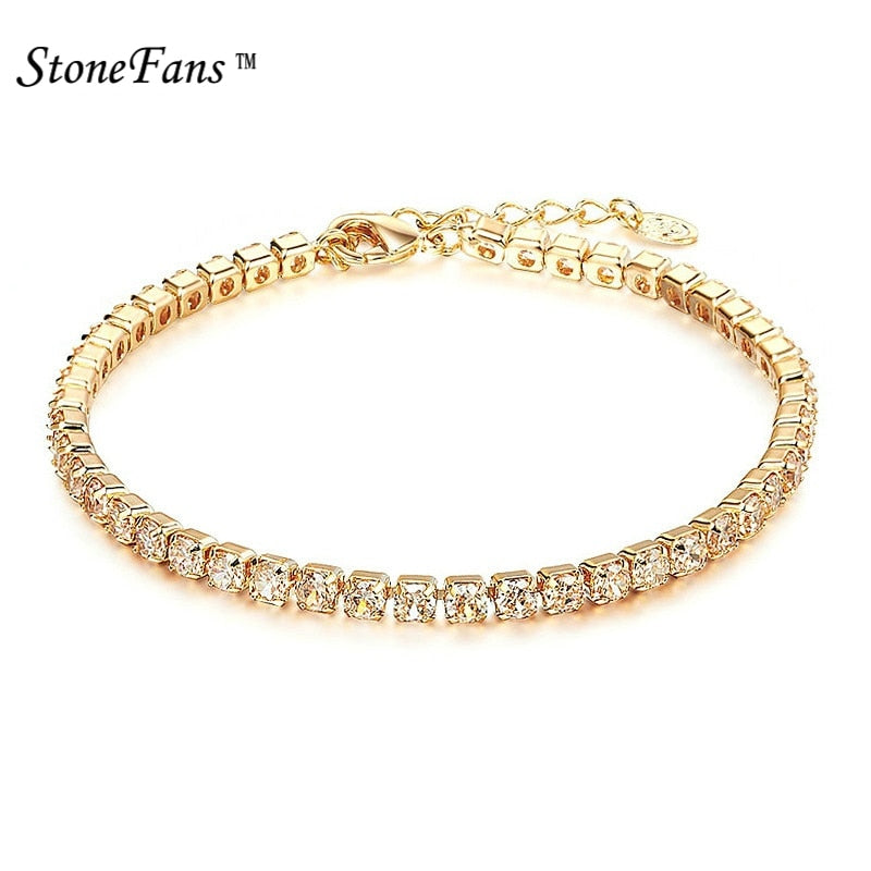 StoneFans CZ Crystal Tennis Bracelet Zircon Bracelet Bangle Chains Crystal Gold Strand Bracelets