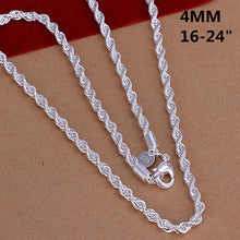 Charger l\&#39;image dans la visionneuse de la galerie, Super Shinning 925 Jewelry Plating Silver Necklace Fashion 2mm/3mm/4mm 16-24inch Women/Mens Shine Twisted Rope Chain Necklaces